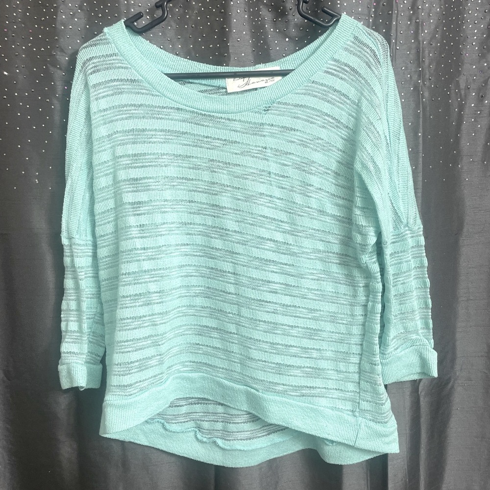 Aquamarine;Vintage Havana see through lite sweater. Fair condition. Medium size.